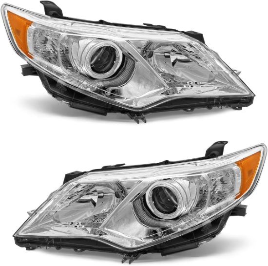 TOYOTA CAMRY 2012-2014 L HALOGEN HEADLIGHTS W/O BULBS, CHROME HOUSING, IP67, PLUG & PLAY, CLEAR LENS