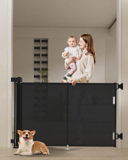 MIUMOON 50-INCH REINFORCED RETRACTABLE BABY GATE, 34-INCH TALL, 4-FT GATE FOR STAIRS/DOORWAYS