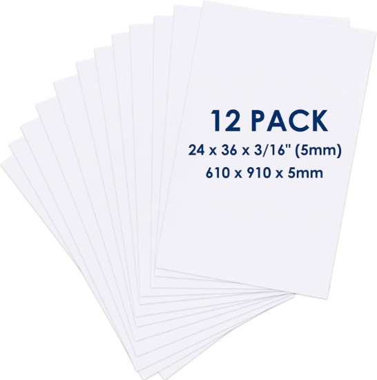 FOAM BOARD, 24X36X3/16 IN FOAM CORE SHEETS, WHITE POSTER BOARD | 12 PACK, ACID FREE