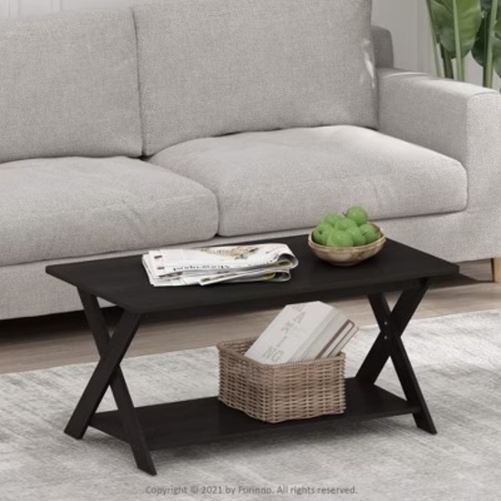FURINNO SIMPLISTIC 35.4" SPACE-SAVING CRISS-CROSSED COFFEE TABLE, ESPRESSO