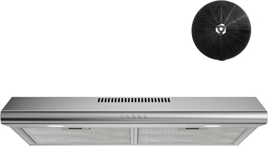 FIREGAS UNDER CABINET RANGE HOOD, 30", 300 CFM, STAINLESS STEEL, 3-SPEED, LED LIGHTS, DUCTED/DUCTLES