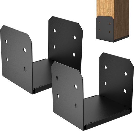 POST BASE ANCHOR FOR 10X10 WOOD - 2 PACK, 1-INCH STANDOFF, BLACK, DECK - PERGOLA BRACKETS