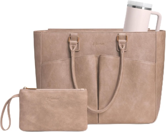 LAPTOP TOTE BAG FOR WOMEN, LEATHER WORK TOTE W/PADDED LAPTOP COMPARTMENT