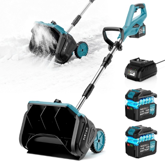 9000mah Cordless Snow Shovel, 17-Inch Snow Blower, 4.5ah Battery, Handle, 25ft Throw