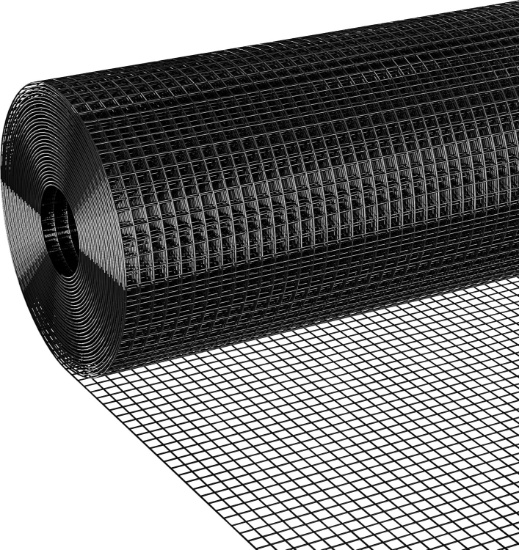 BLACK HARDWARE CLOTH 1/2IN CHICKEN WIRE, 48 X 100 FT 19GA VINYL COATED FENCING MESH ROLL