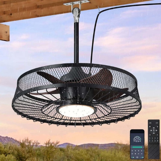 22" OUTDOOR CEILING FAN W/LIGHTS, WEATHERPROOF PATIO GAZEBO FAN, REMOTE & APP, 3 CCT DIMMABLE