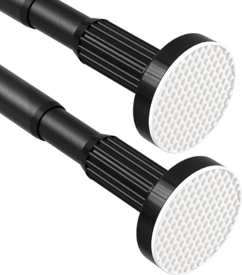 2-PACK SHOWER CURTAIN RODS, 32-48 IN BLACK 1" DIAMETER SPRING-LOADED TENSION RODS