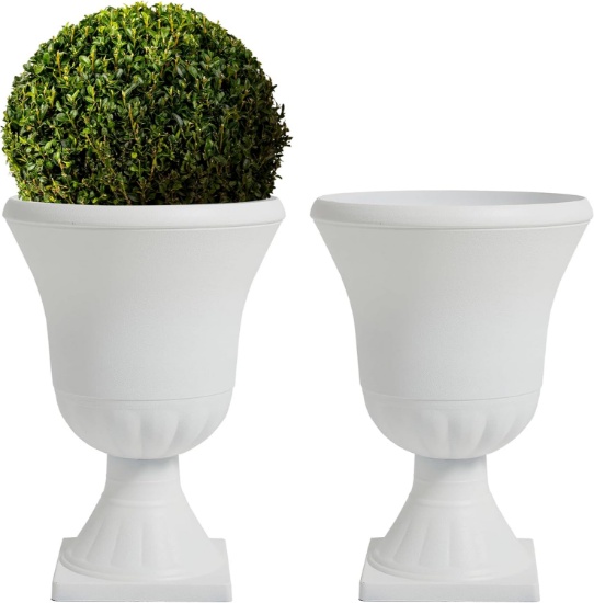 WORTH GARDEN 2-PACK URN PLANTERS, 15.5 X 22-IN TALL, WHITE, TRADITIONAL ROMAN POTS