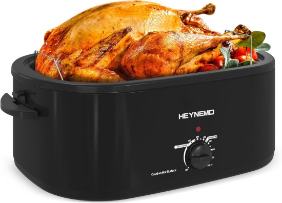 26-QUART ELECTRIC ROASTER OVEN W/SELF-BASTING LID, ADJUSTABLE TEMP, REMOVABLE RACK, STAINLESS