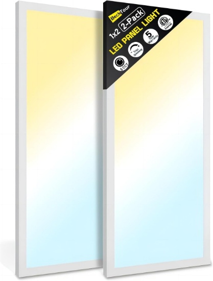 1X2 LED FLAT PANEL LIGHT 2-PACK, SURFACE MOUNT, 24W 2880 LM, 5CCT 3000 6000K, DIMMABLE