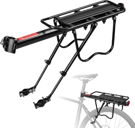 BIKE RACK, 110 LBS REAR CARGO RACK, UNIVERSAL, FOR 22-28" BICYCLES, QUICK RELEASE W/BUNGEE CORD