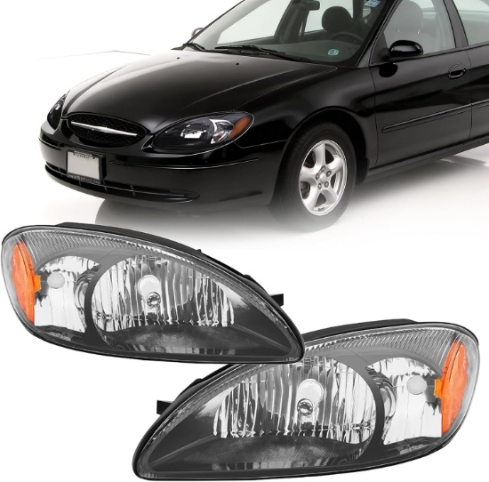 2PCS HEADLIGHTS ASSEMBLY, FORD TAURUS 2000-2007 SEDAN, HALOGEN, CLEAR LENS