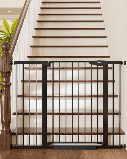 CUMBOR 36" EXTRA TALL BABY GATE FOR STAIRS, 30-48" DOG GATE, BLACK, DOUBLE LOCK