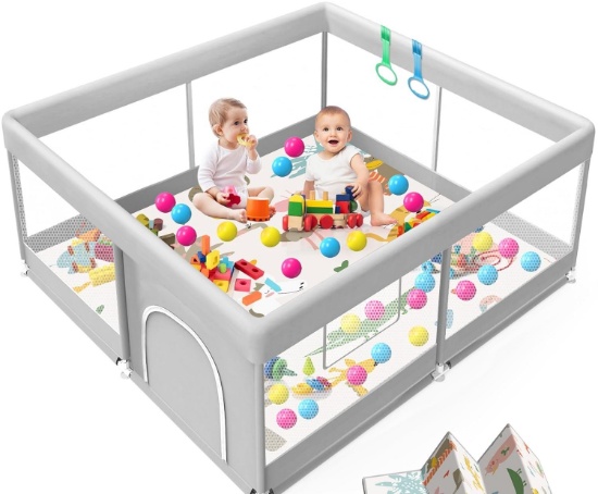 BABY PLAYPEN W/MAT, 50X50 INCH, WATERPROOF, FOR BABIES AND TODDLERS, INDOOR SAFETY GATE FENCE