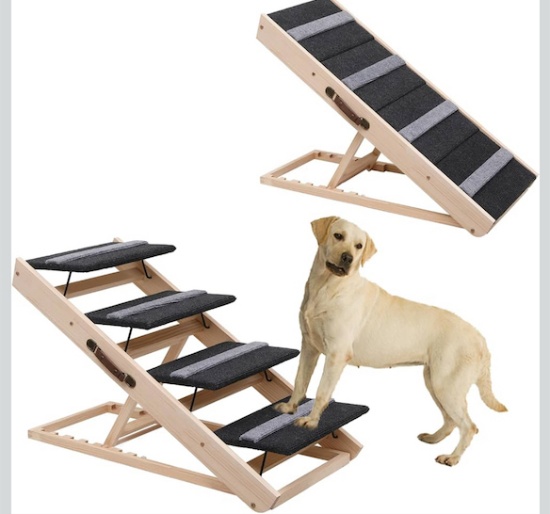 UPGRADE 2-IN-1 PET RAMP & FOLDING DOG STAIRS, NON-SLIP, HEIGHT ADJUSTABLE 11.8-23.6