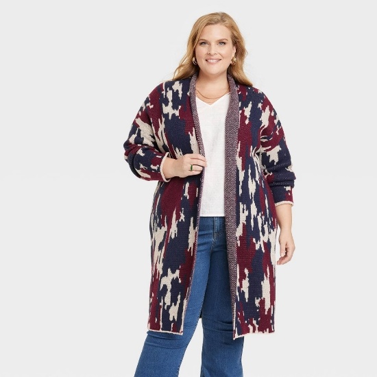WOMEN'S PLUS SIZE OPEN-FRONT CARDIGAN - KNOX ROSE, NAVY BLUE, 3X