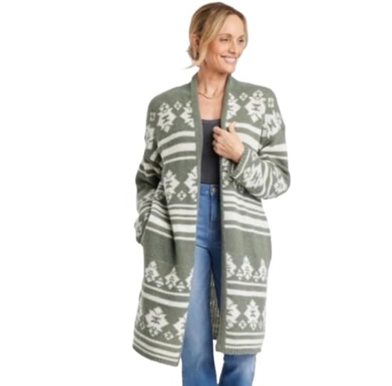 KNOX ROSE WOMEN'S OPEN-FRONT CARDIGAN (OLIVE GREEN, SMALL)