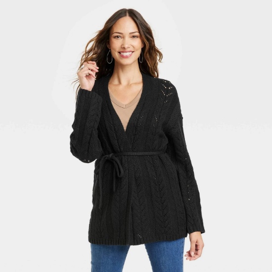 WOMEN'S BELTED CARDIGAN - KNOX ROSE, BLACK, M