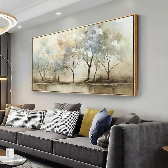 VHMING ABSTRACT WALL ART RETRO TREES CANVAS PAINTING, FRAMED, READY TO HANG, 20X40 IN