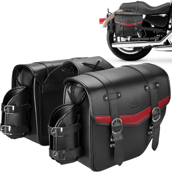 KEMIMOTO QUICK RELEASE BUCKLE MOTORCYCLE SADDLEBAGS W/CUP HOLDER, 18L (9LX2), PU LEATHER, WATERPROOF