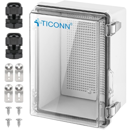 Ticonn Outdoor Ip67 Junction Enclosure Waterproof Box W/Mounting Plate & Wall Brackets