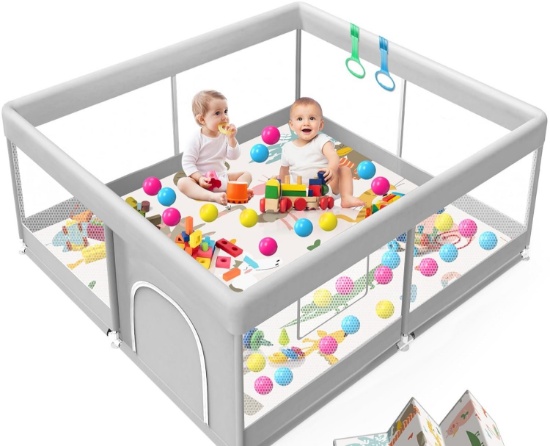 BABY PLAYPEN W/MAT, 50X50 INCH, WATERPROOF, FOR BABIES & TODDLERS, INDOOR SAFETY GATE FENCE