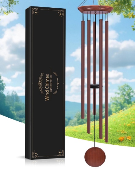 TOODOUR 60" EXTRA LARGE MEMORIAL WIND CHIMES FOR OUTSIDE, DEEP TONE, HEAVY TUBES, BROWN