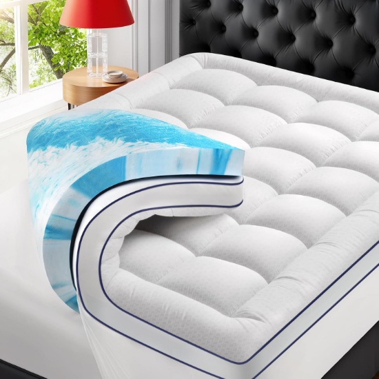 DUAL LAYER 4 INCH MEMORY FOAM MATTRESS TOPPER, 2 INCH GEL + 2 INCH PILLOW TOP COVER, TWIN XL 39X80