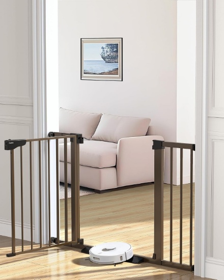 CUMBOR 30-46" BABY GATE, AUTO-CLOSE PET GATE, PRESSURE-MOUNTED WALK-THRU SAFETY GATE, BROWN