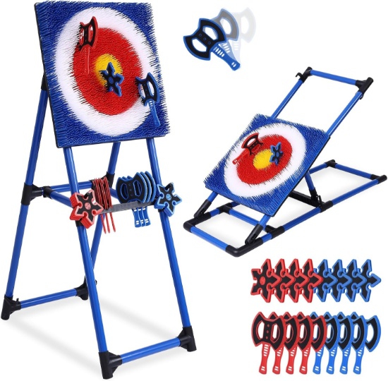 AXE THROWING GAME FOR BACKYARD - 8 AXES SET - DELUXE FOLDABLE PLASTIC TARGET GAME FOR ADULTS & KIDS