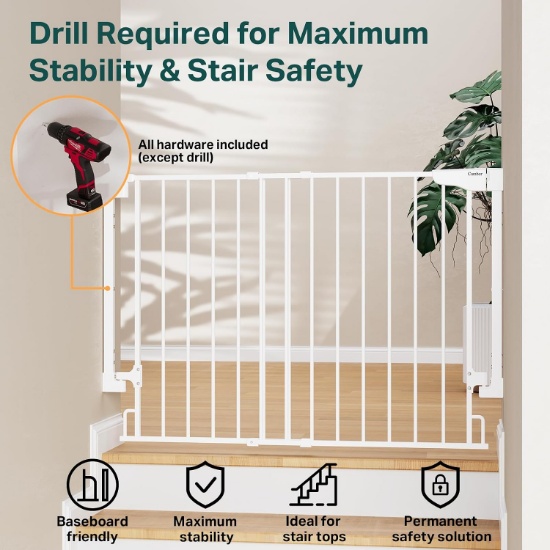 CUMBOR 29.2-43" NO BOTTOM BAR BABY GATE FOR STAIRS & DOORWAYS | AUTO-CLOSE WALK-THRU