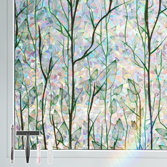 LEMON CLOUD RAINBOW WINDOW PRIVACY FILM W/TOOLS, 35.4" X 157.4", NON-ADHESIVE STATIC CLING