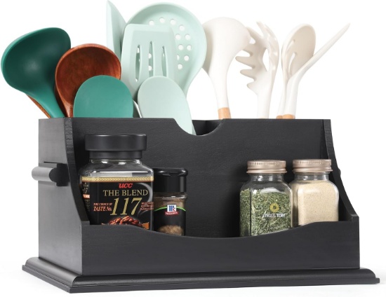 INNOVATION KITCHEN UTENSIL HOLDER FOR COUNTERTOP W/ 4 COMPARTMENTS, BLACK