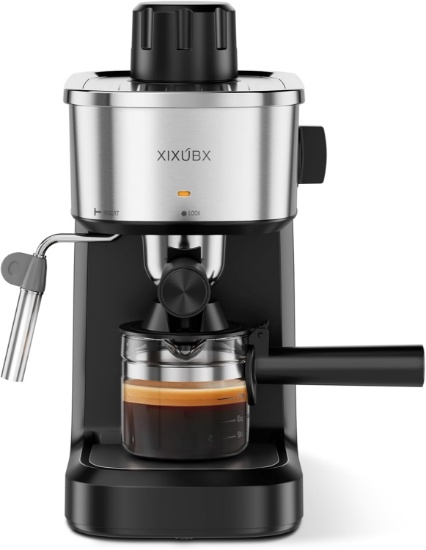 XIXUBX 6 BAR ESPRESSO MACHINE, 800W COMPACT COFFEE MAKER, MILK FROTHER, CUP WARMER, BLACK