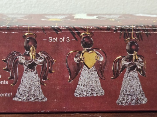 SET OF 3 GLASS ANGEL ORNAMENTS WITH GOLD-TONE ACCENTS
