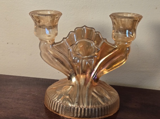 VINTAGE IRIDESCENT CANDLE HOLDER, 5"H