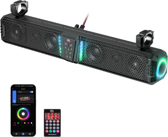 KEMIMOTO 80 32-INCH UTV SOUND BAR, IP65, RGB, ATV/SXS, POLARIS RZR/CAN-AM W/ 1-2 IN ROLL BAR