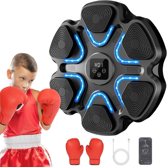 Tgllm Music Boxing Machine For Kids & Adults, Wall-Mounted Bluetooth Punching Trainer W/Gloves