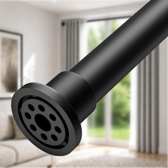 ALLZONE TENSION CURTAIN ROD FOR WINDOW, 83-123 IN, HEAVY-DUTY NO-DRILL NON-SLIP, ADJUSTABLE, BLACK