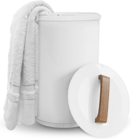 SAMEAT HEATED TOWEL WARMER FOR BATHROOM - LARGE, WOOD HANDLE, AUTO OFF, FITS 40X70 TOWELS, WHITE