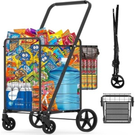 *FOLDING SHOPPING CART FOR GROCERIES, DOUBLE BASKET SHOPPING CART