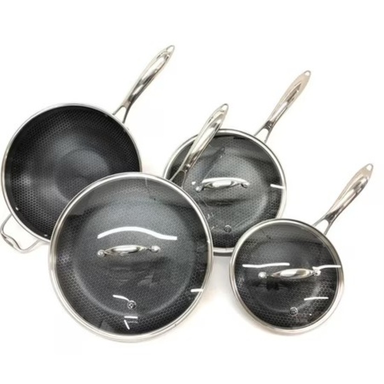 HEXCLAD COMMERCIAL 7 PIECE COOKWARE PAN SET HYBRID NONSTICK TRI-PLY STAINLESS STEEL