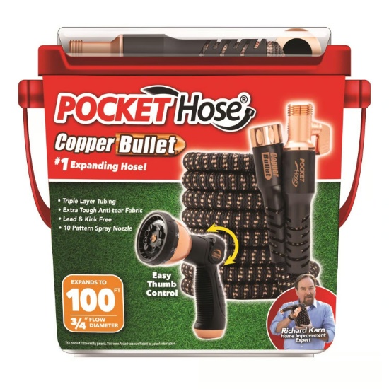 POCKET HOSE COPPER BULLET 3/4 IN. D X 100 FT. L MEDIUM DUTY EXPANDABLE FLEXIBLE GARDEN HOSE