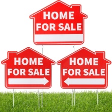 HOME FOR SALE SIGN W/METAL STAKES, 3 PACK DOUBLE SIDED FSBO YARD SIGN KIT