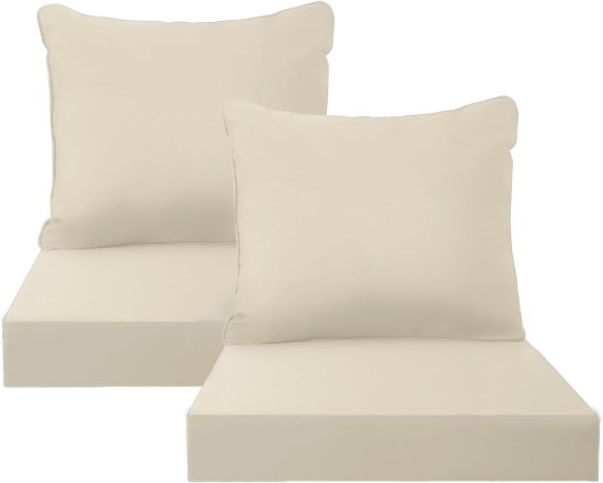 *PATIOGLOW OUTDOOR SEAT CUSHION SET, 24X24X3.5, 2 PCS, WATER-RESIST, REMOVABLE COVER & TIES, KHAKI