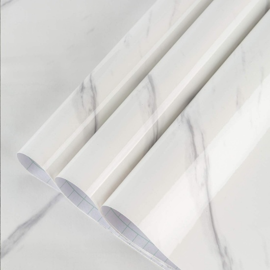 LARGE WHITE MARBLE WALLPAPER PEEL & STICK COUNTERTOP VINYL WRAP, 48X118, SELF-ADHESIVE, WATERPROOF
