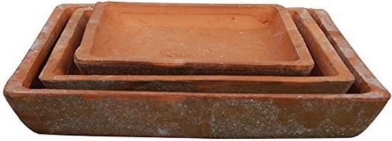 ESSCHERT DESIGN AT06 AGED TERRACOTTA SQUARE SAUCERS FOR AT05 (SET OF 3), RED, SMALL