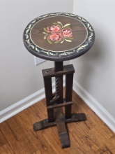 *HAND-PAINTED ADJUSTABLE WOOD PLANT STAND/TABLE, 28.75"H X 11"DIA