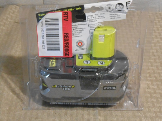 Ryobi 18-Volt ONE+ Lithium-Ion High Capacity Lithium+ Battery Pack 4.0Ah, $90.85 Est. Retail Value