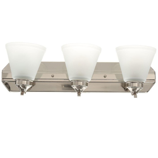 Hampton Bay 3-Light Brushed Nickel Bath Bar HB2076-35, $45.98 Est. Retail Value